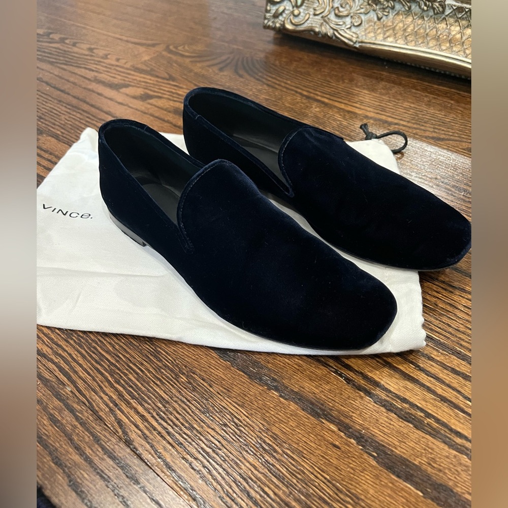 Vince Navy Velvet Slip-Ons